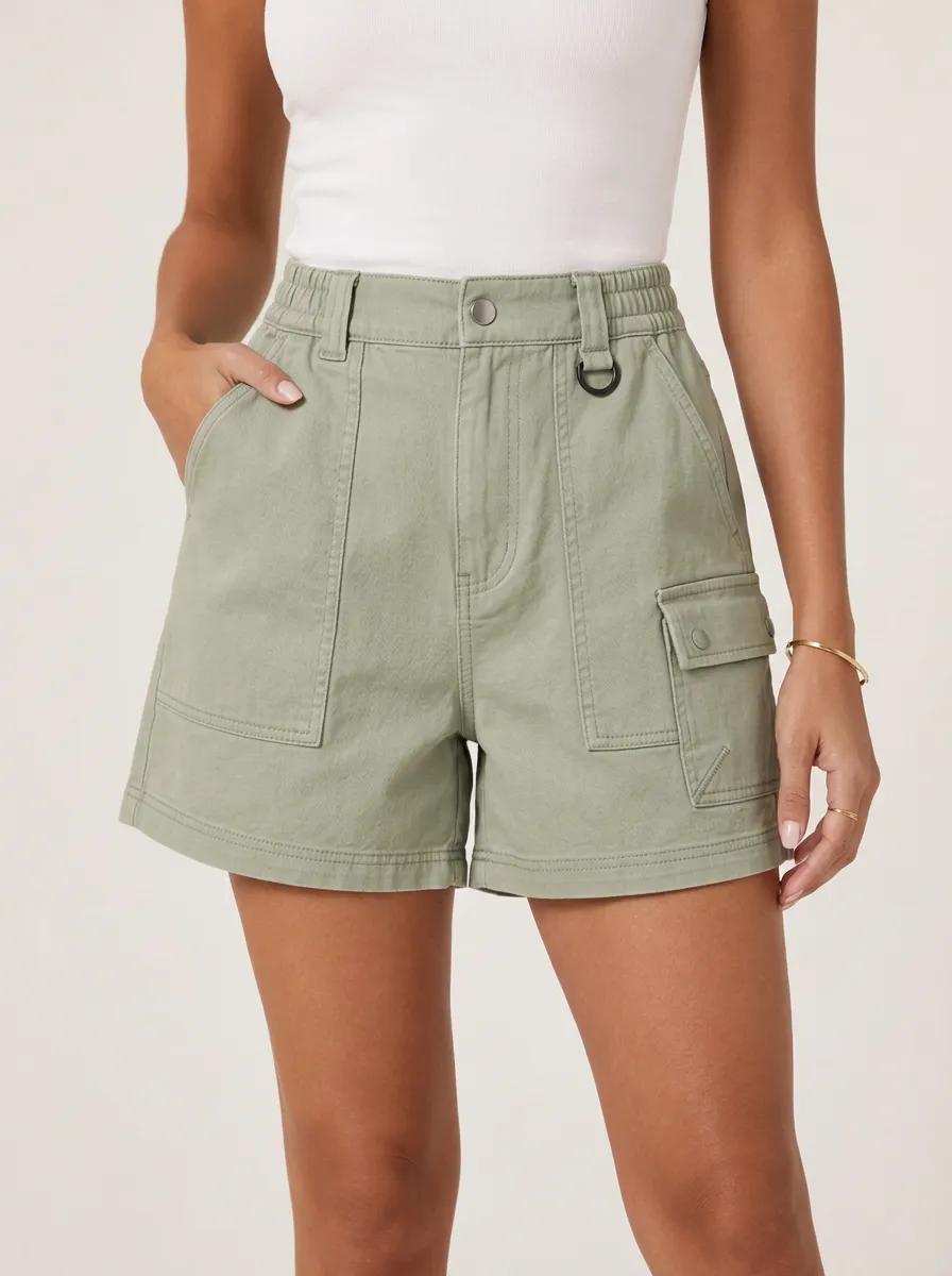 Women's Casual Outdoor Sage Green Cargo Printed Shorts