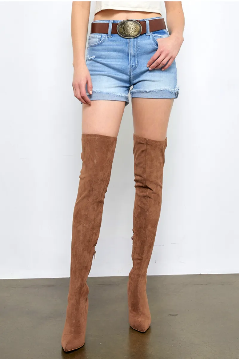 Active High Rise Cuffed Stretch Denim Shorts