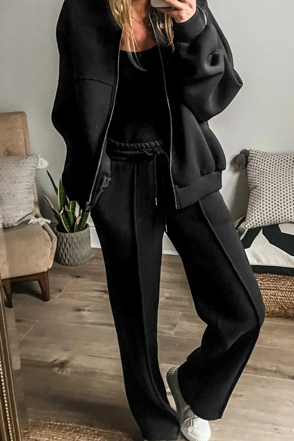 Refined Zip Up Long Sleeve Top And Pants Set