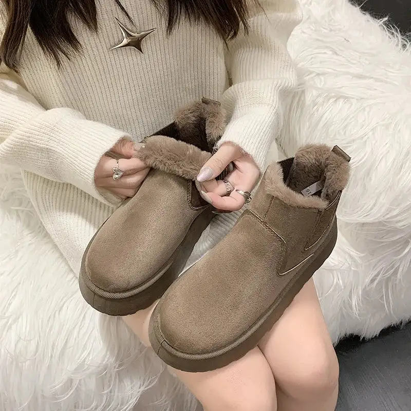 Leather Plush-Lined Warm-Lined Ankle Boots