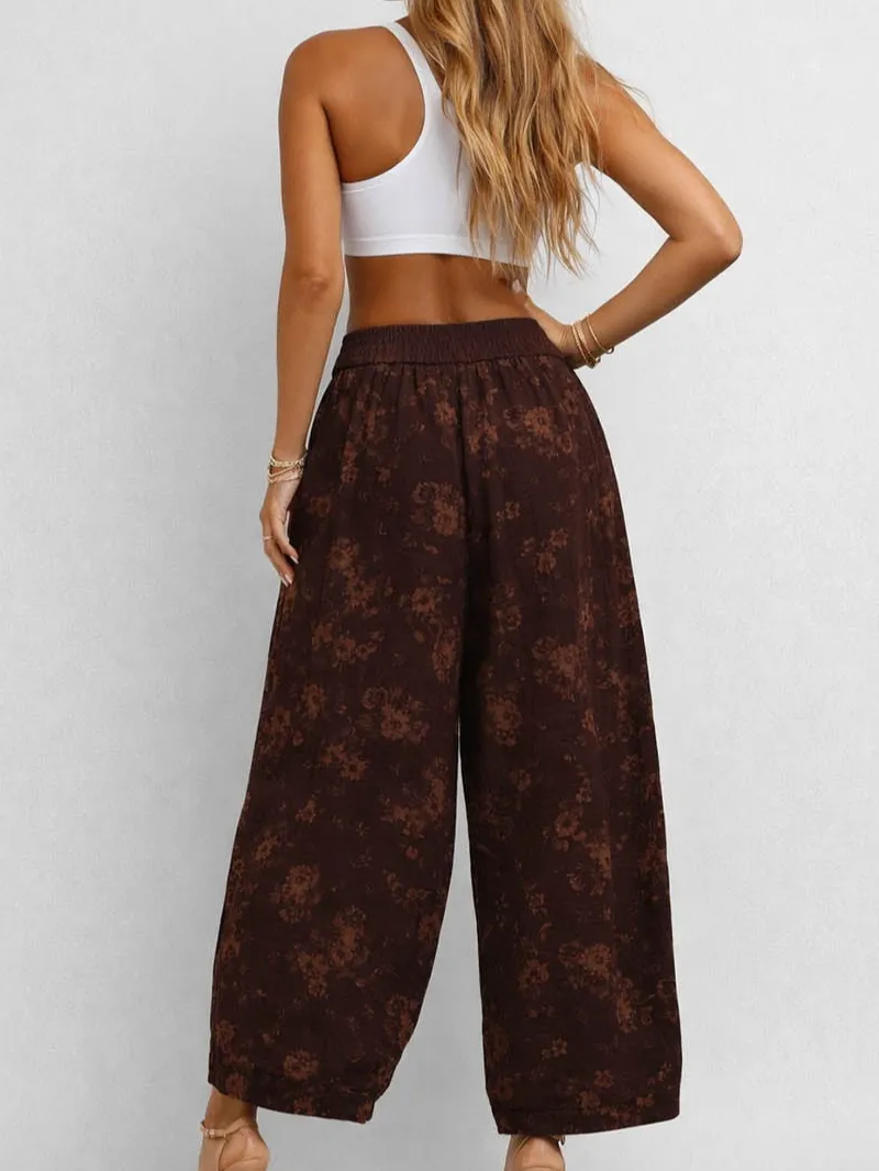Boho Elastic Waist Barrel Leg Easy Pants