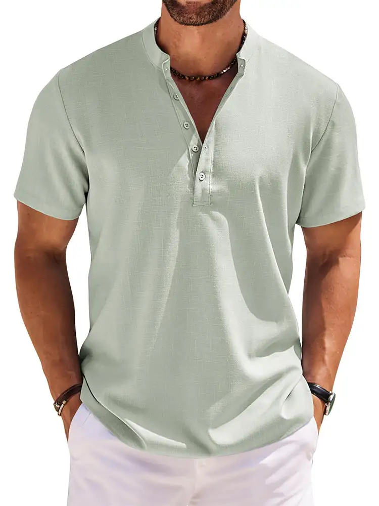 Casual Band Collar Henley Shirt
