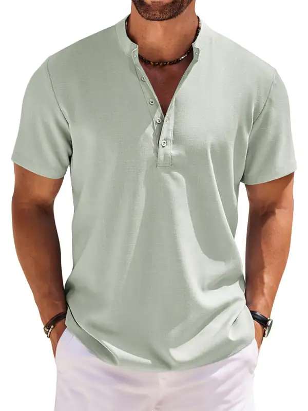 Casual Band Collar Henley Shirt