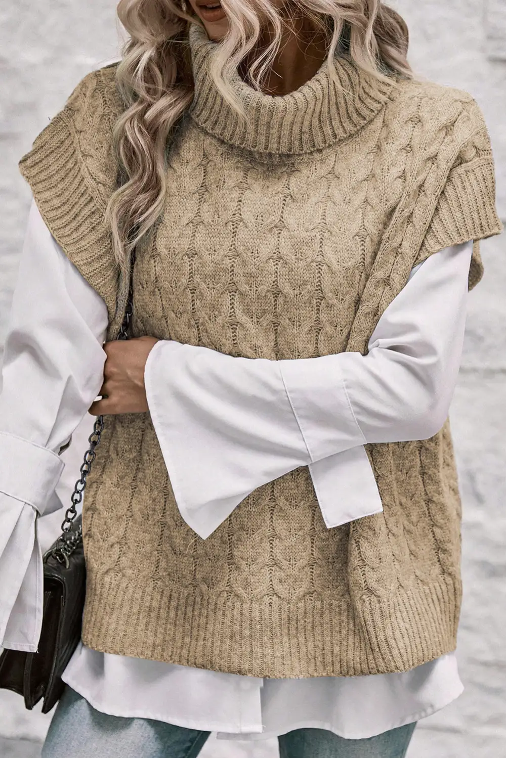 Cable Knit Turtleneck Batwing Sleeve Everyday Layer Sweater
