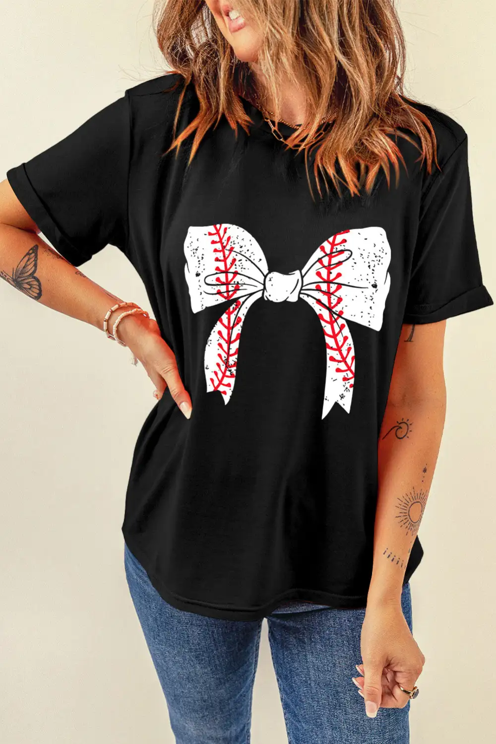 Black Baseball Bowknot Graphic Casual