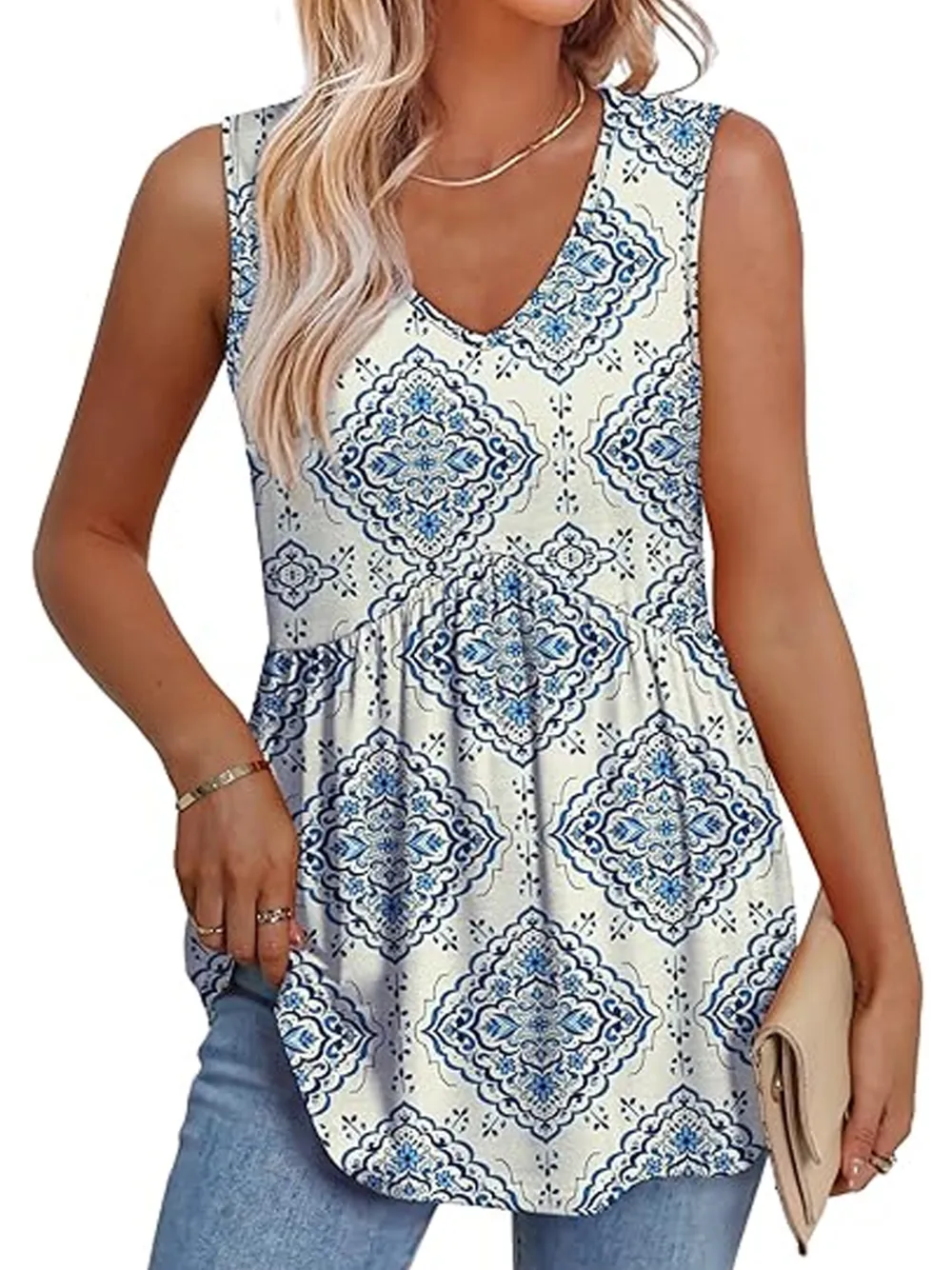 Womens Tank Tops 2025 Flowy Peplum Tops For Women Dressy Sleeveless V Neck Babydoll Tank Tops