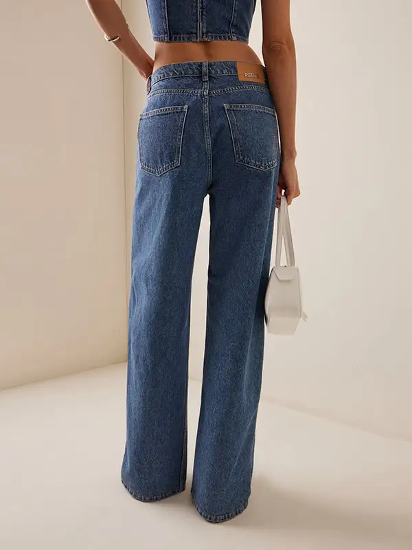 High Waist Seamed Button Detail Beltless Jeans