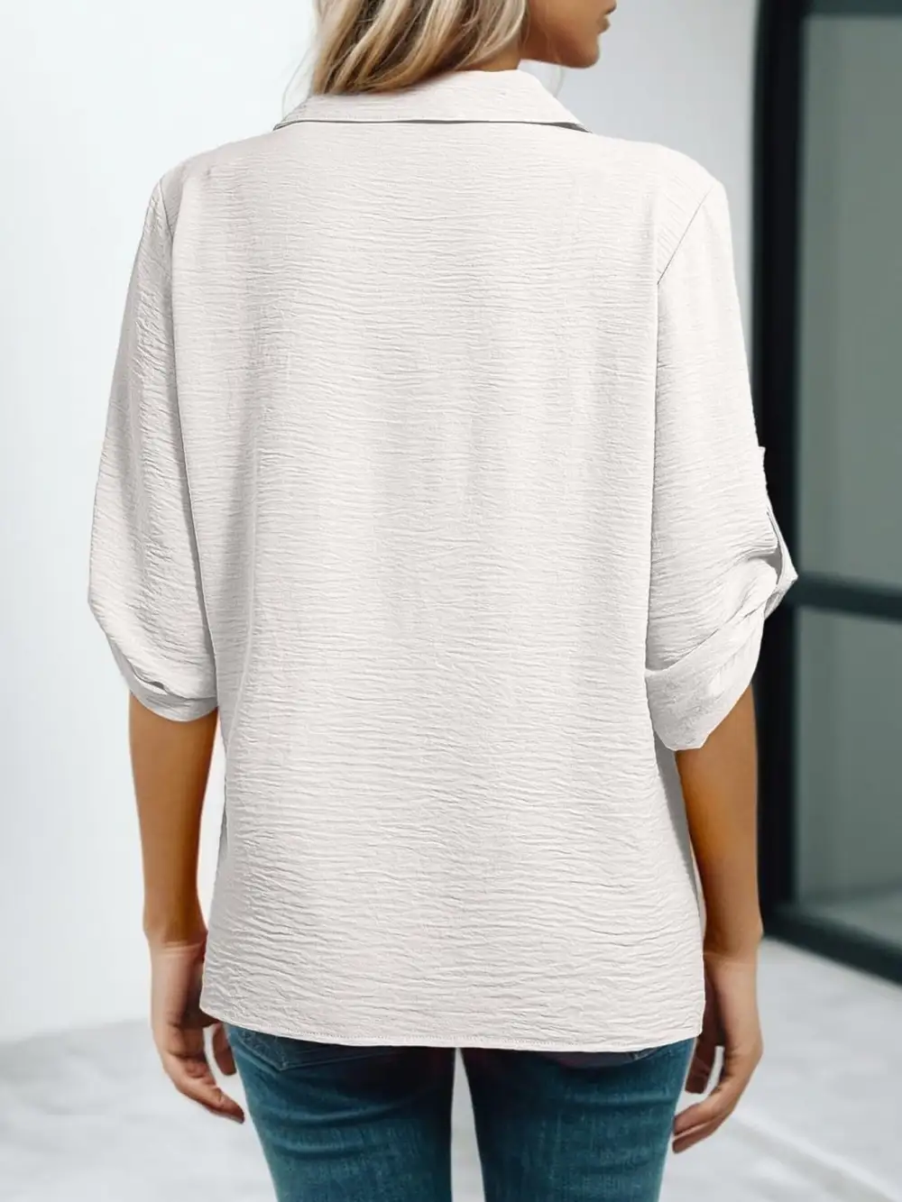 Collar Roll Up Sleeve Blouse