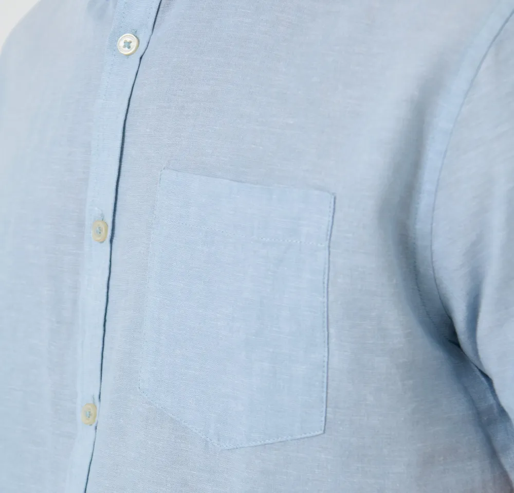 Men's Light Blue Short Sleeve Linen Blend Shirt