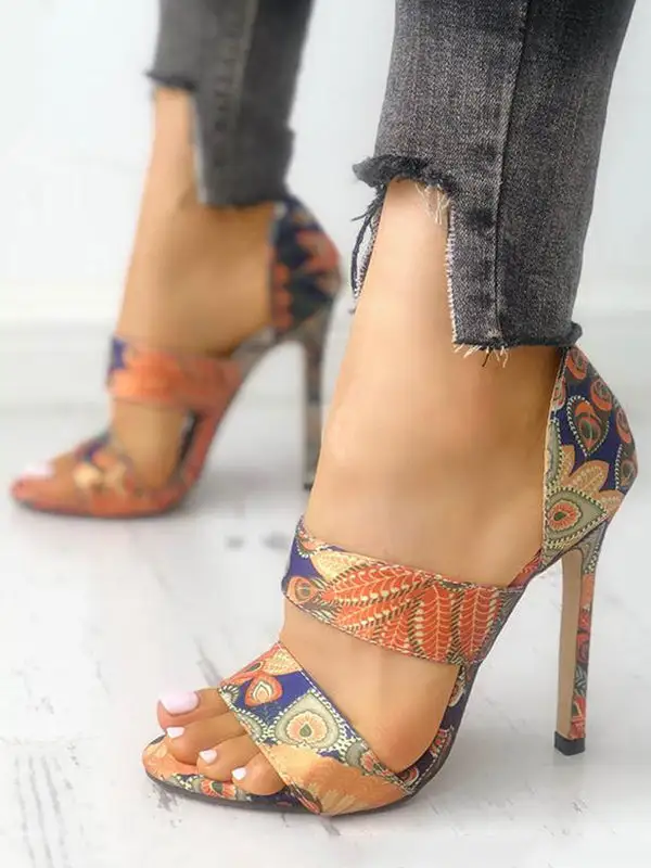 Open-Toe Print Heeled Sandals