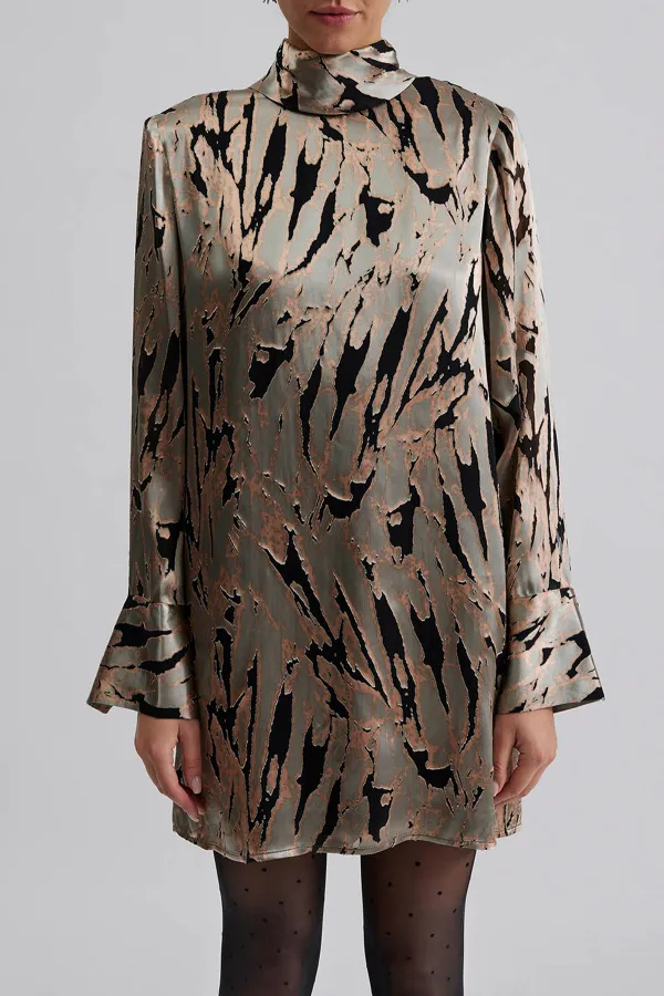 Abstract Print Silk Blend Mini Dress