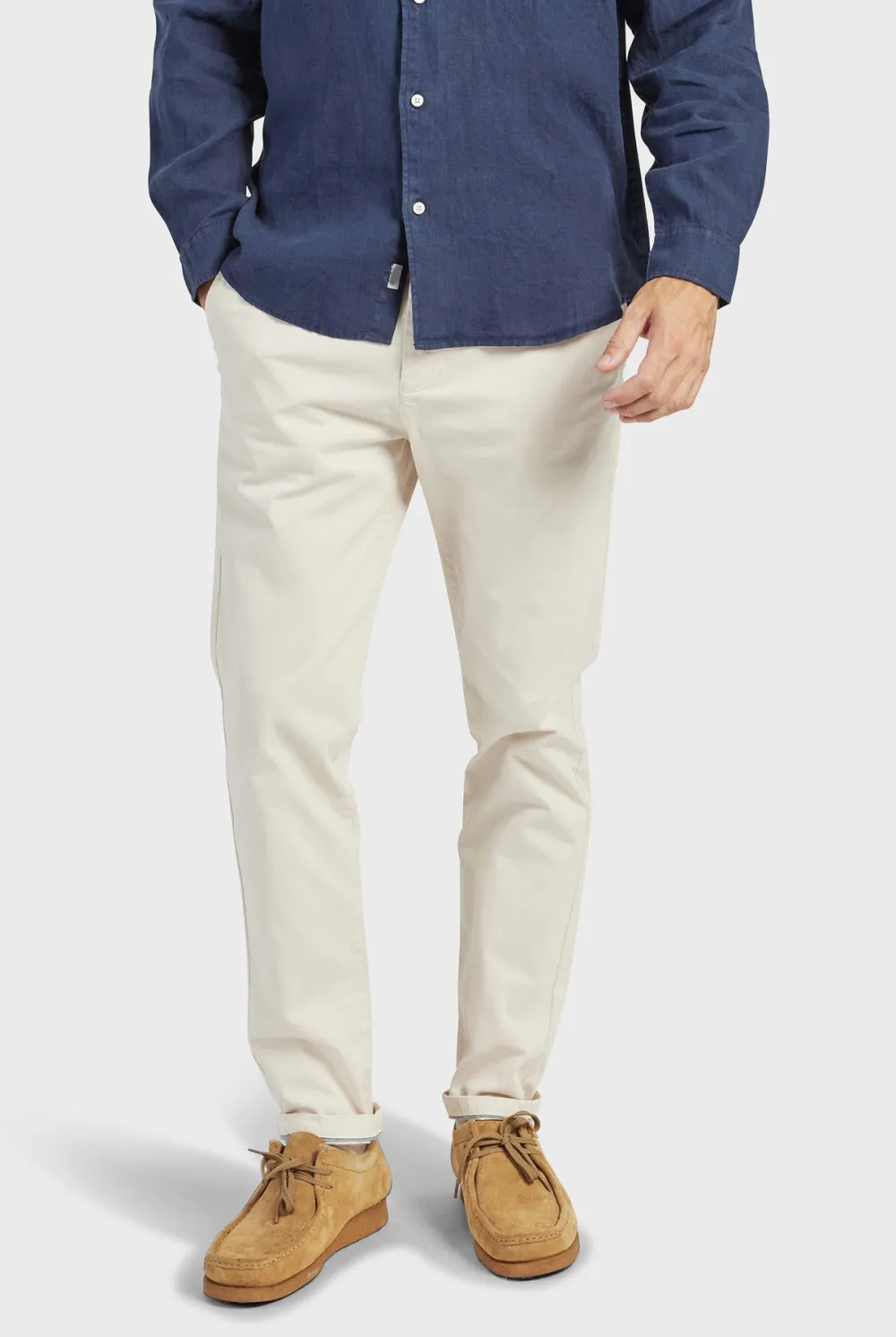 Cotton Blend Slim Leg Trousers