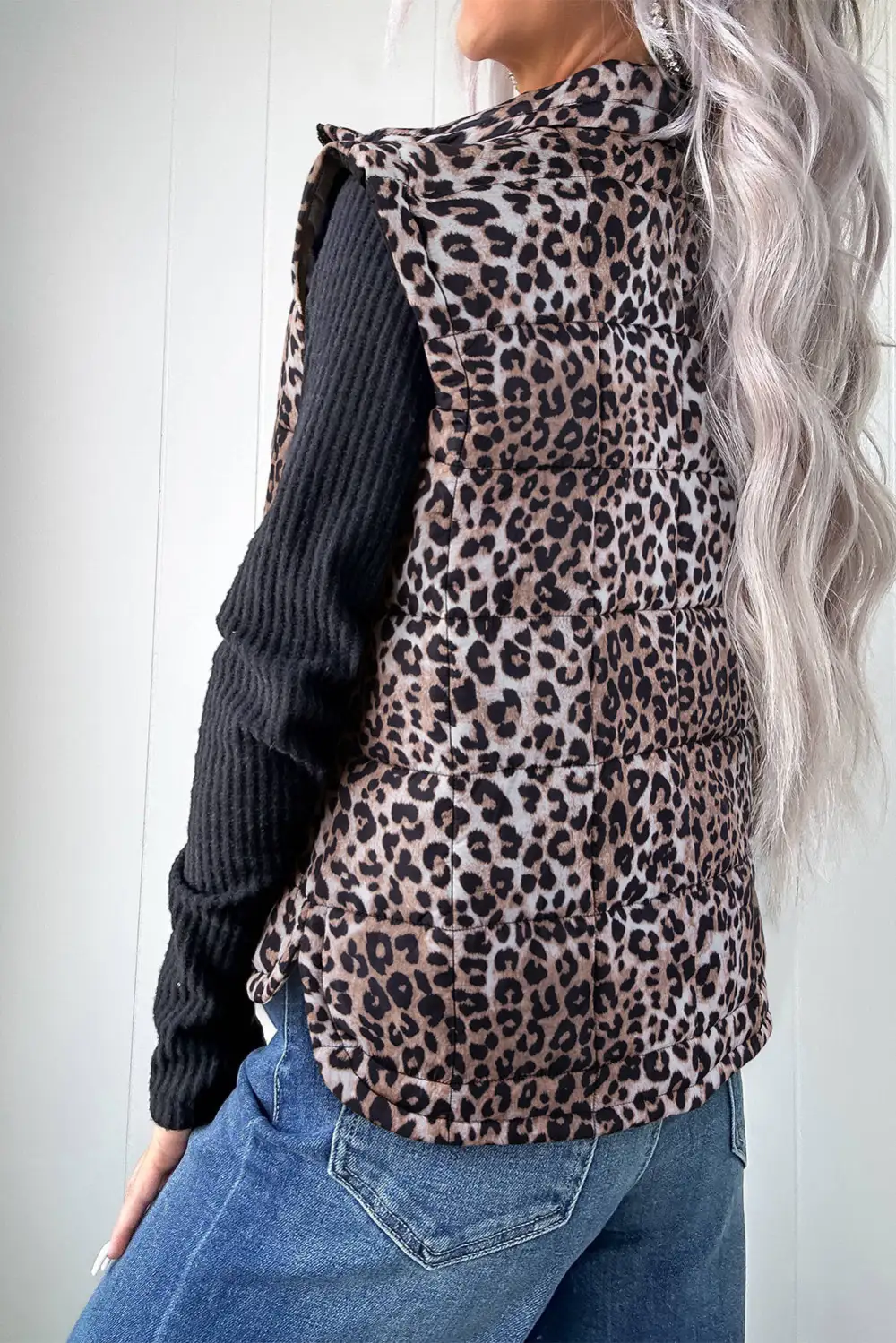 Leopard Quilted Full Zip Everyday Puffer Vest