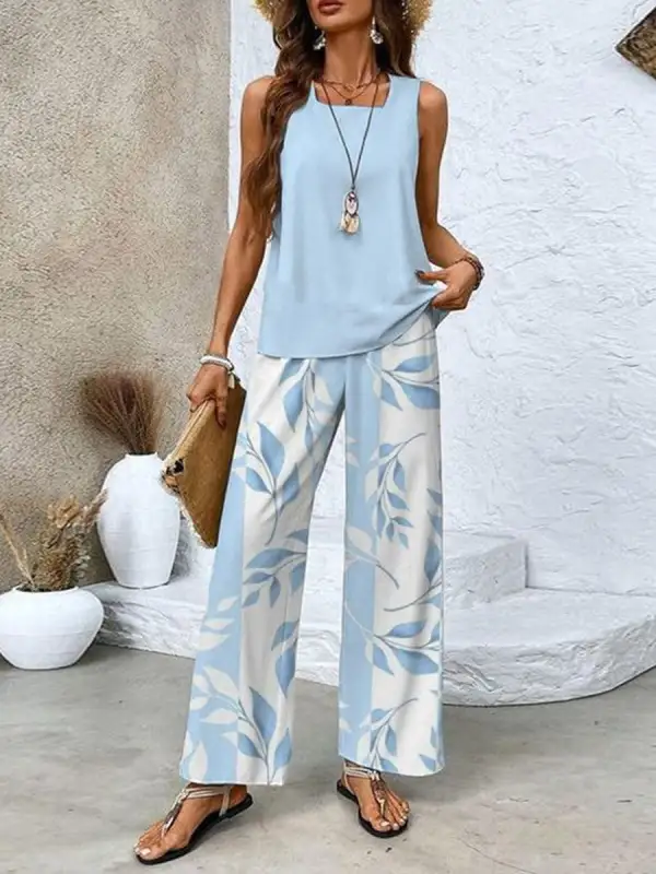 Relaxed Square Neck Vest And Pants Set