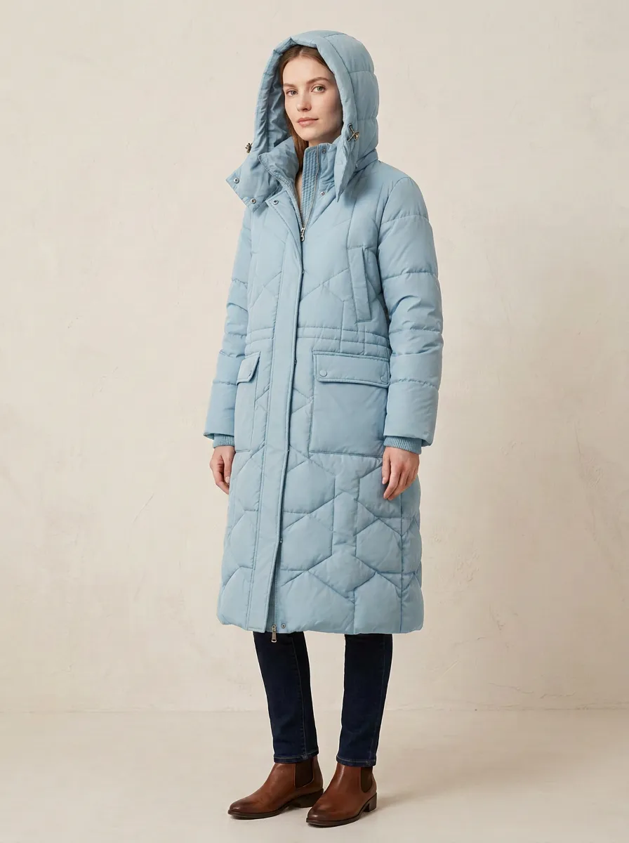 Seasonal Quilted Padded Long Hooded Coat