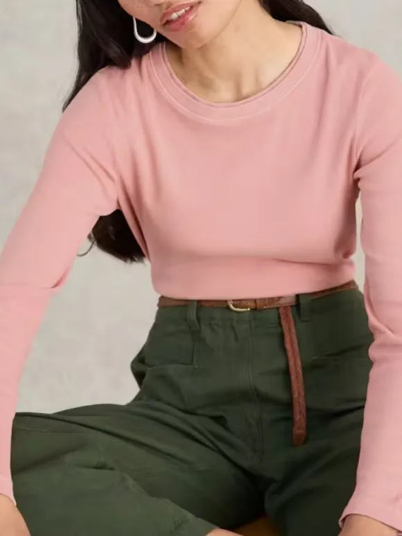 Casual Style Long Sleeve Ribbed Tee