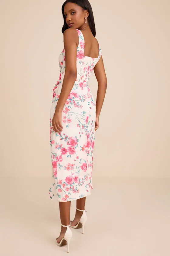 Lesina Ivory Floral Sleeveless Midi Dress
