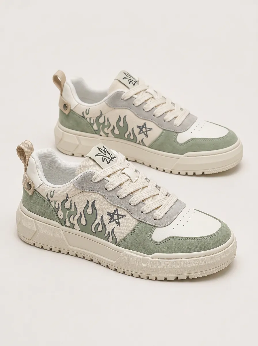 Men's Streetwear Flame Star Patterned Skate Shoes