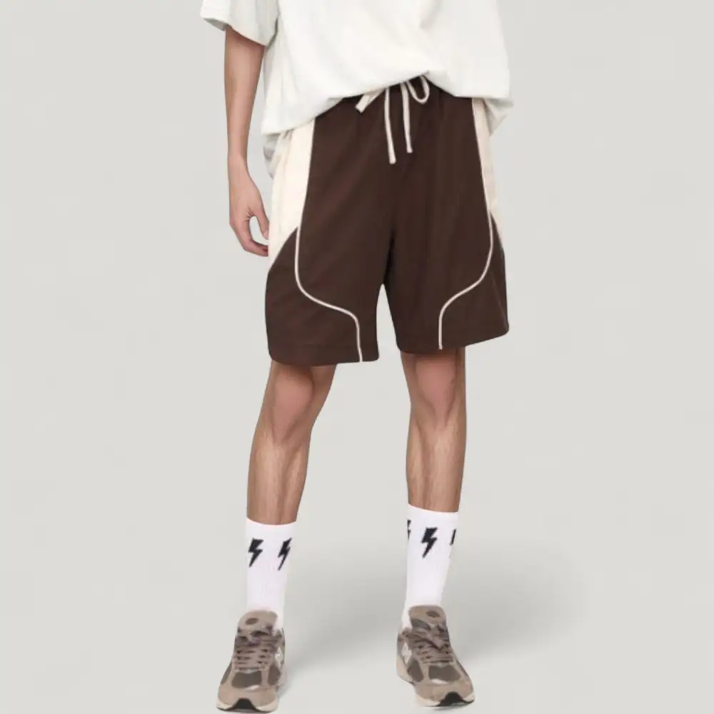 Drawstring Side-Pocket Colorblock Men's Athletic Shorts