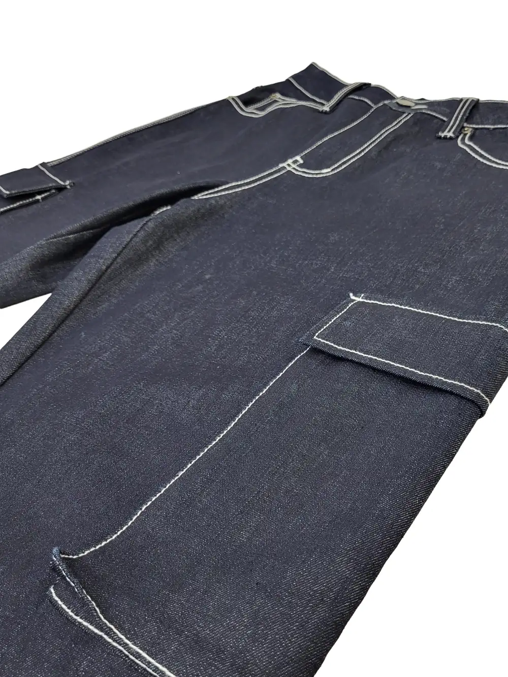 Men's Baggy Fit Raw Denim Cargo Jeans