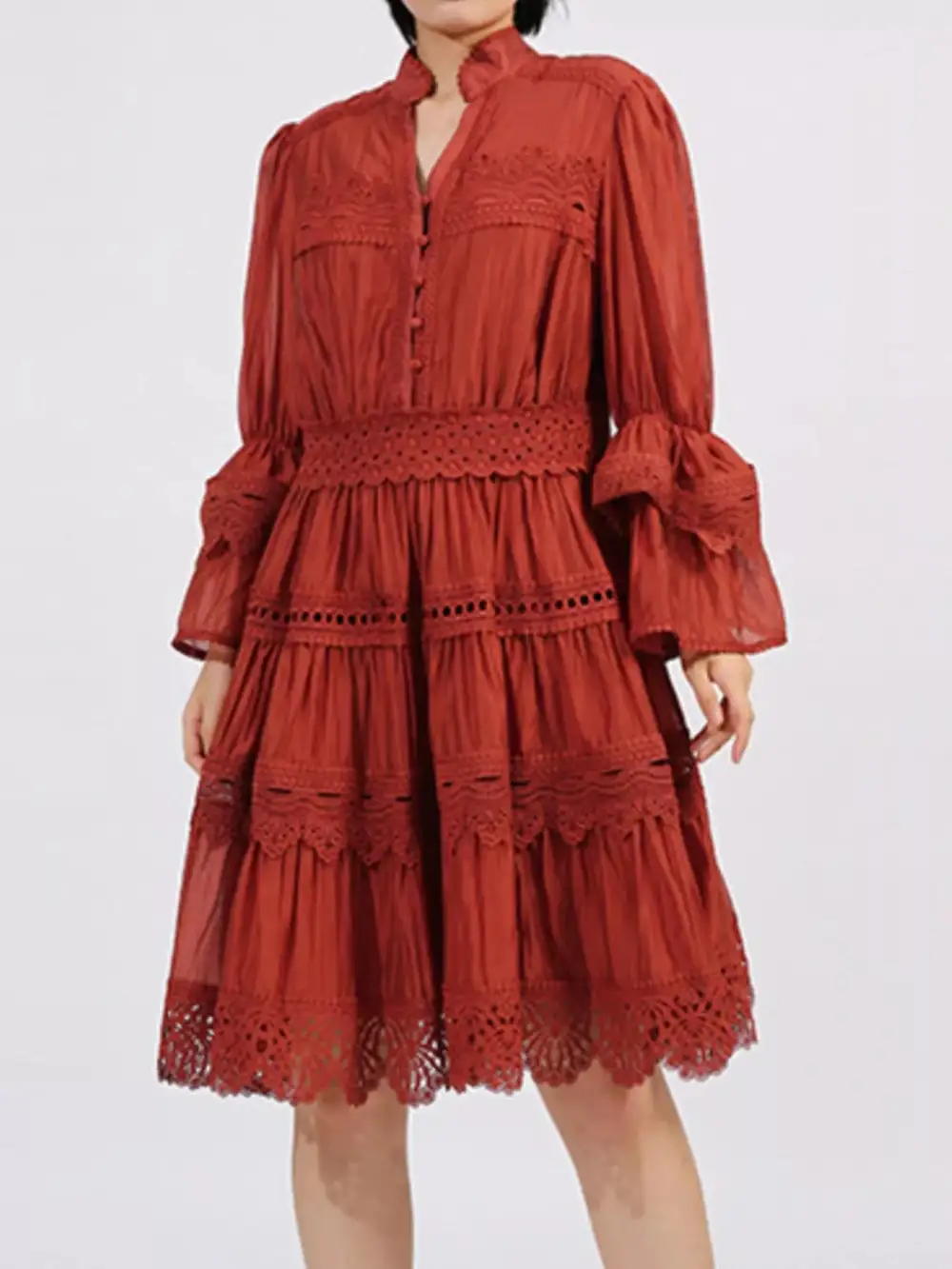 Easy Fit Lace Ruffle Long Sleeve Dress
