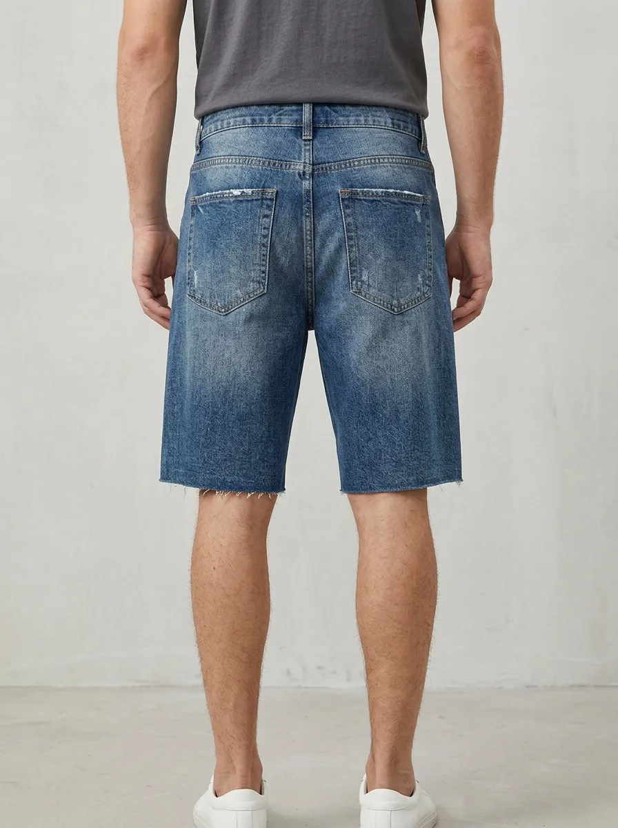 Men's Boho Inspired Distressed Raw Hem Street Inspired Distressed Denim Shorts
