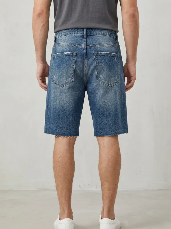 Men's Boho Inspired Distressed Raw Hem Street Inspired Distressed Denim Shorts