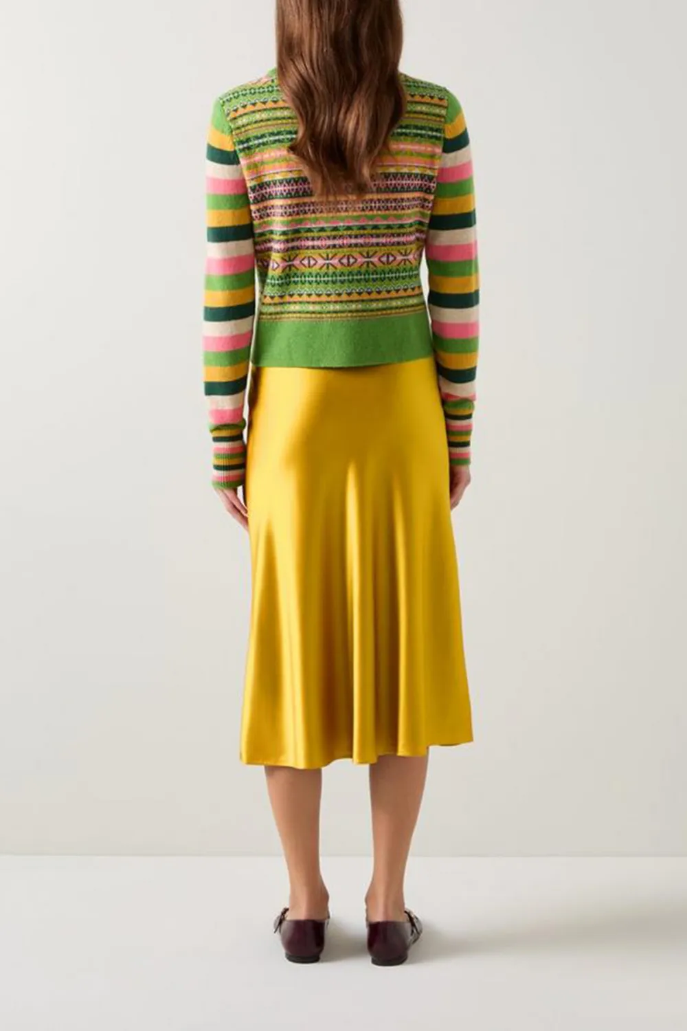 Gold Yellow Satin Midi Skirt