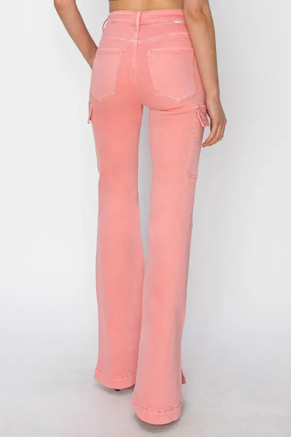 Tailored High Waist Flare Leg Slit Denim Jeans
