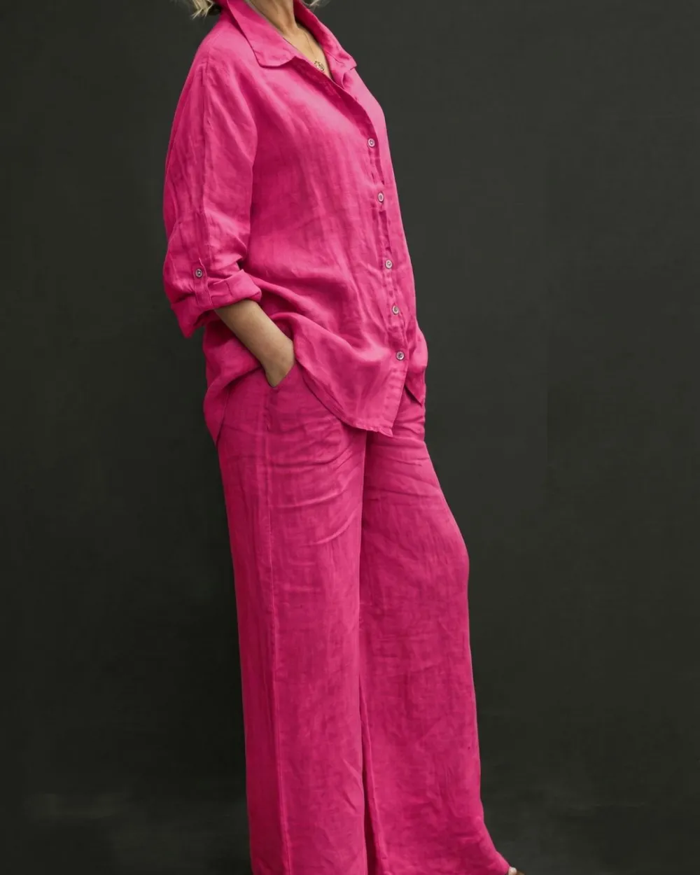 Casual Cozy Breathable Shirt and Wide Leg Pants Outfit