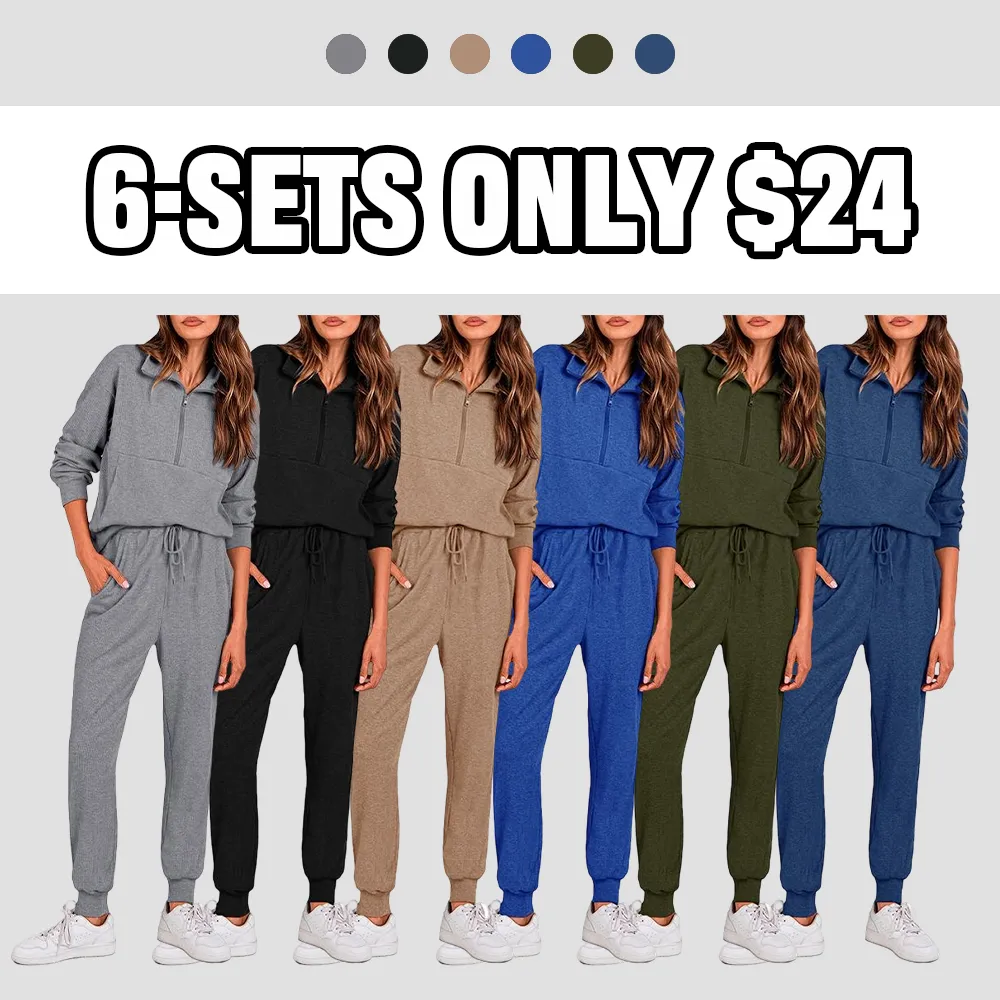 Women'S 2-Piece Sweatpants Set Long Sleeve Half Zip Pullover Sweatshirt & Joggers Pants Comfy Outfits Soft Tracksuit For Yoga Gym Activewear With Front Pocket & Elastic Waistband - Sweatsuit Loose