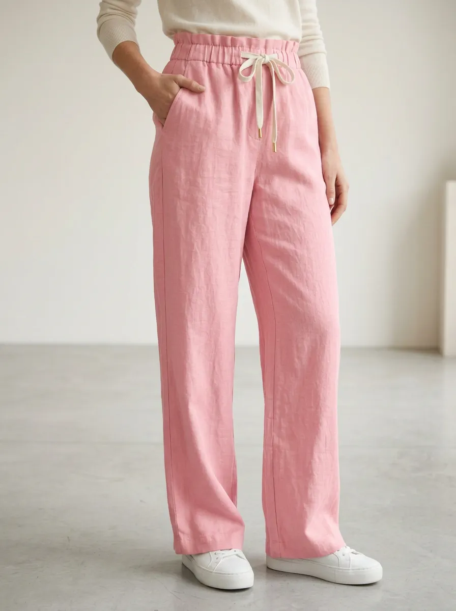 Women's Modern Linen Blend Linen Inspired Adjustable Drawstring Waist Pants