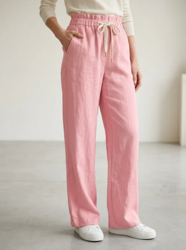 Women's Modern Linen Blend Linen Inspired Adjustable Drawstring Waist Pants