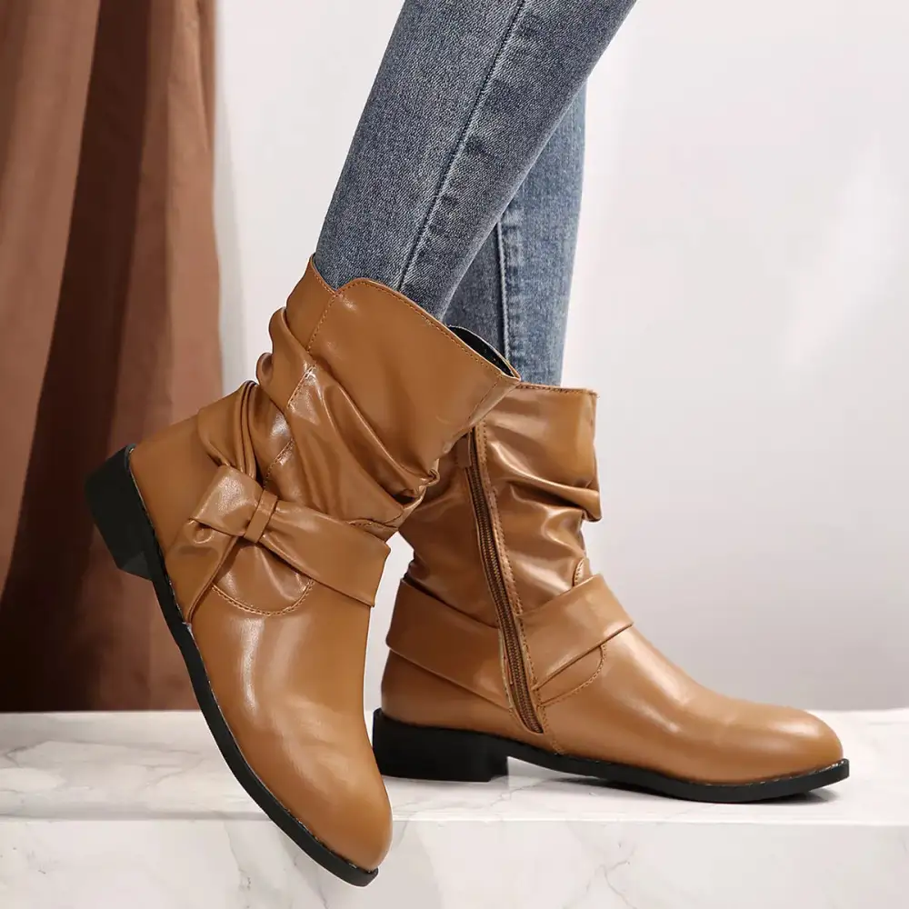 Round Toe Low Heel Boots