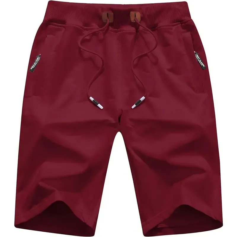 Men's drawstring shorts with zip pockets, elastic waistband, casual loungewear shorts