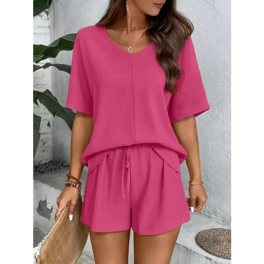 V Neck Half Sleeve Top and Shorts Set