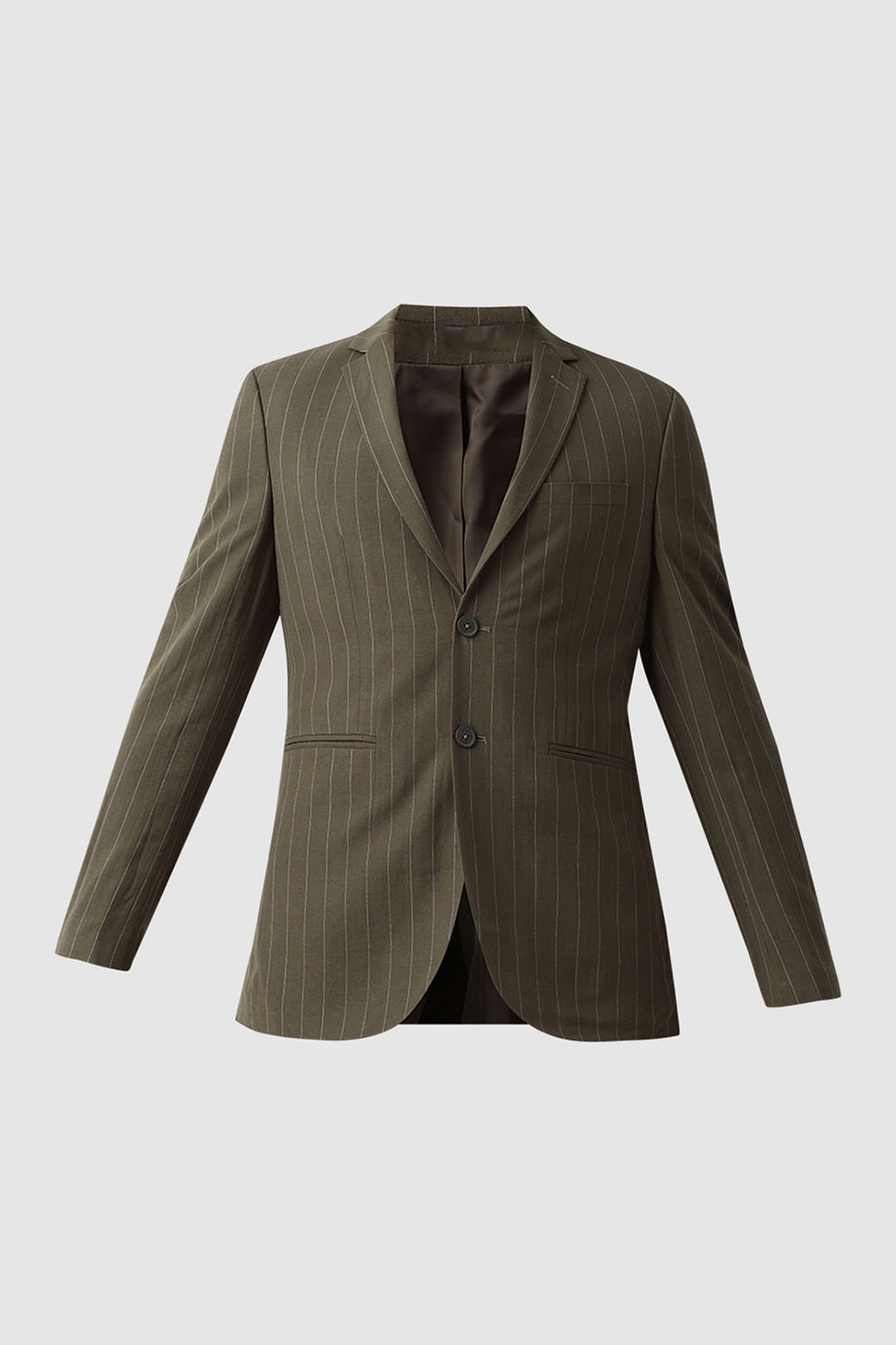 Green Striped Casual Blazer