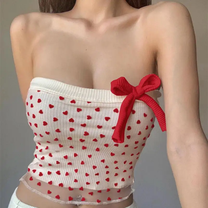 Mesh Lace-Trim Knitted Printed Tank Top