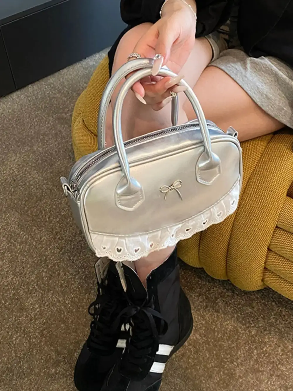 Lace Bow Accent Crossbody Bag