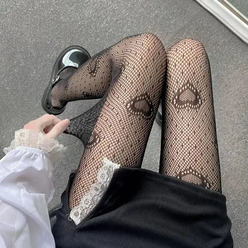 Heart Pattern Fishnet Tights