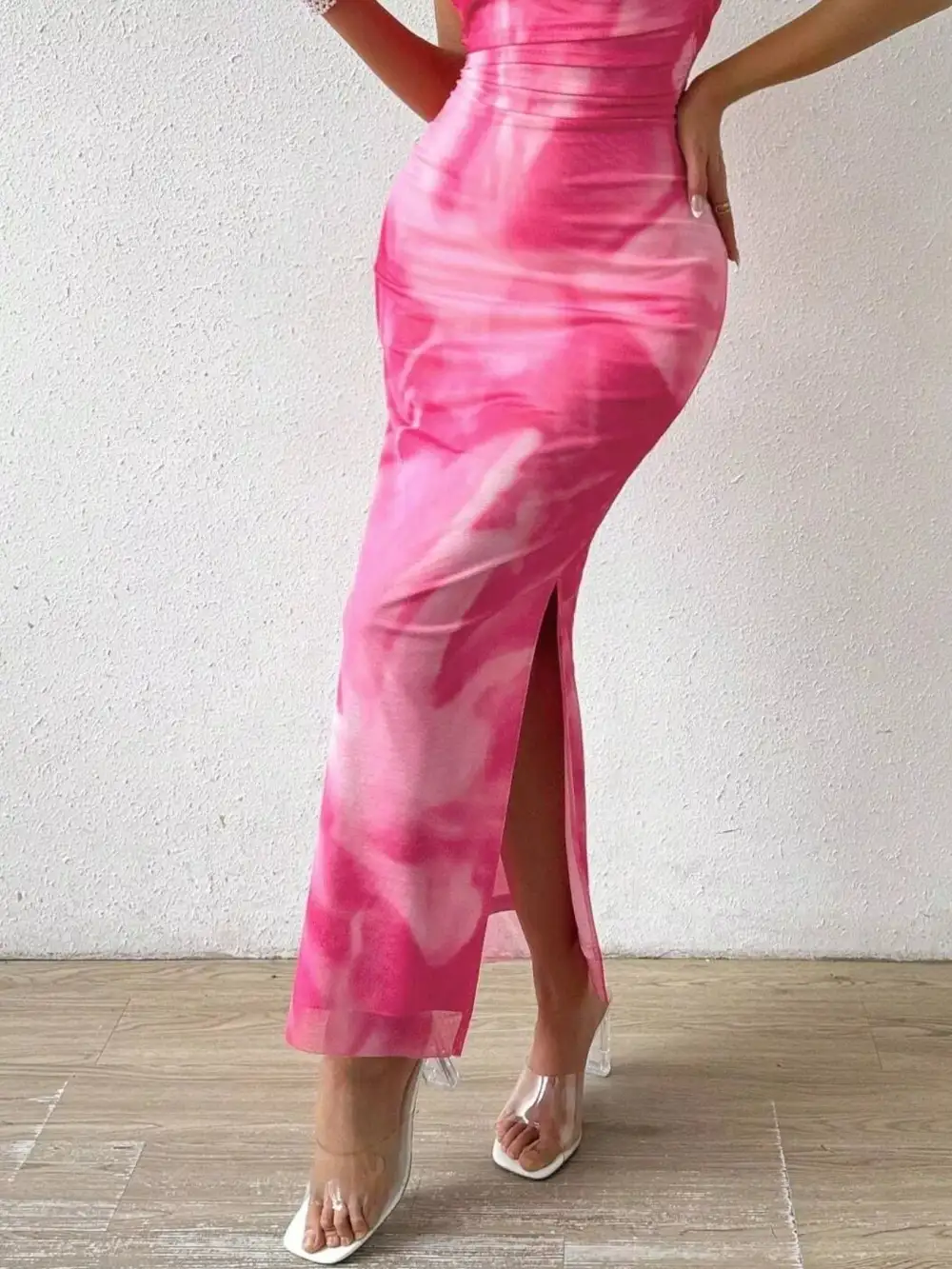 Polished Detail Ruched Slit Dress