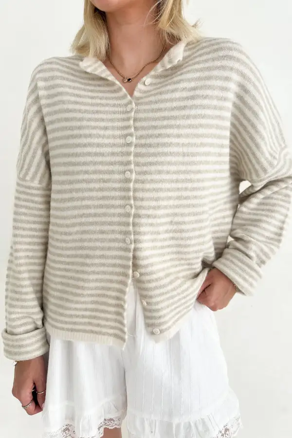 Washed Soft Striped Cardigan