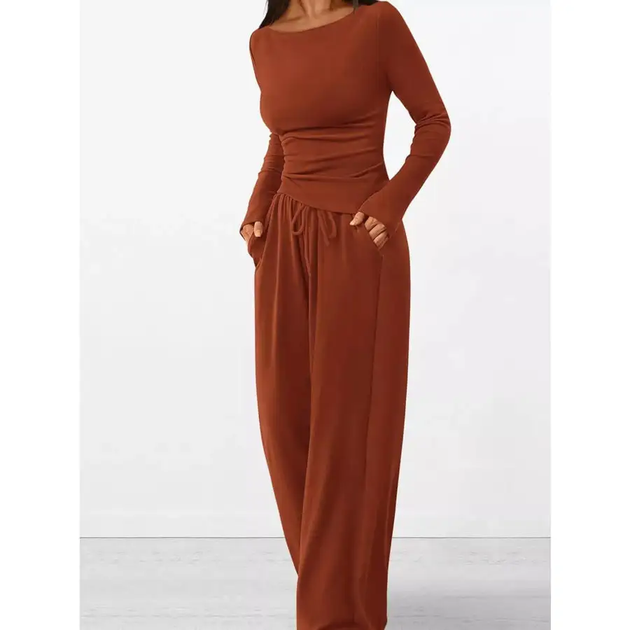 Everyday Long Sleeve Top and Wide Leg Pants Set