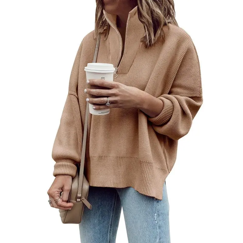 Womens Tunic Sweater Fall Long Sleeve 1/4 Zip Pullover Sweaters