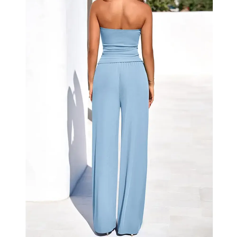 Women's strapless top and trousers two-piece set