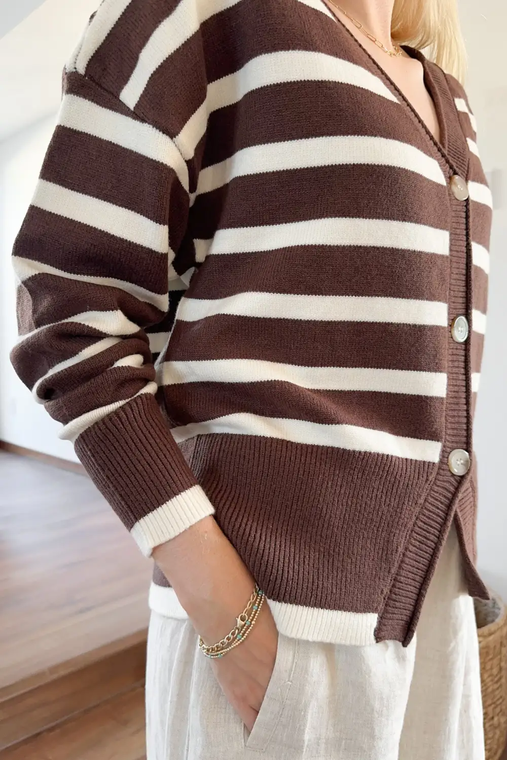 Layered Knit Striped Cardigan