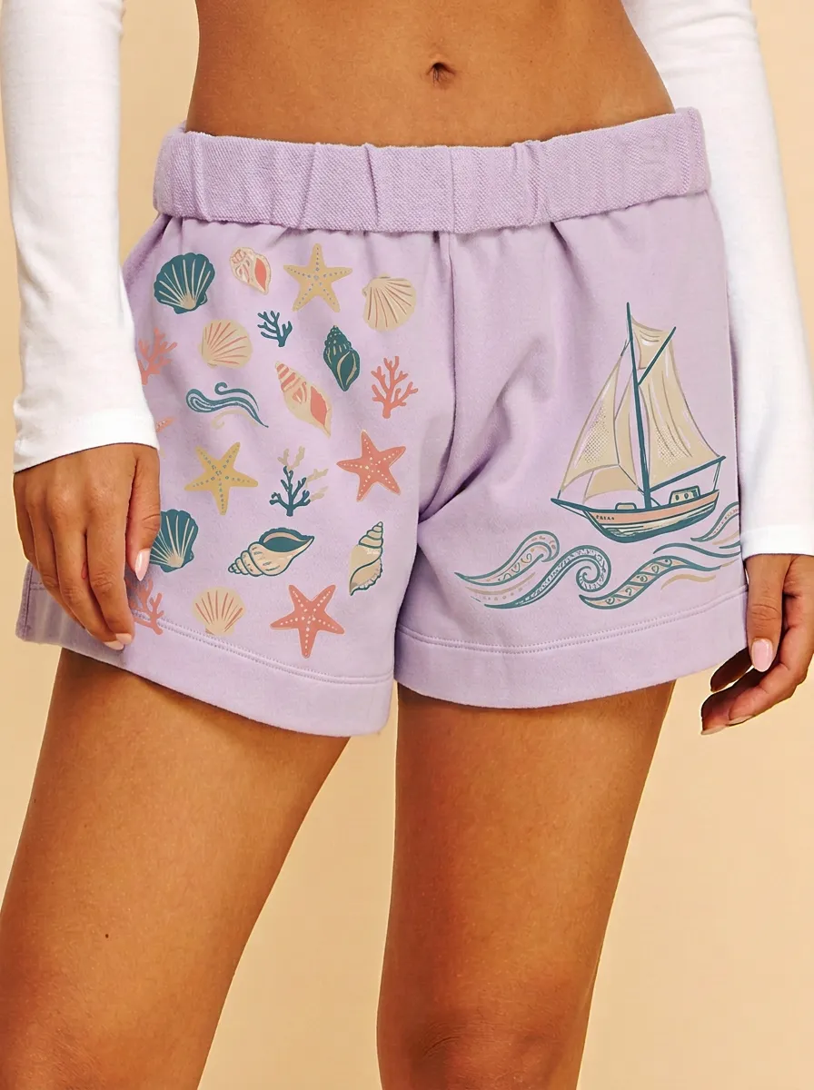 Women's Coastal Sailboat Seashells Printed Shorts