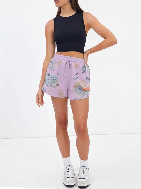 Women's Beach Vacation Ocean Wave Seashell Printed Shorts
