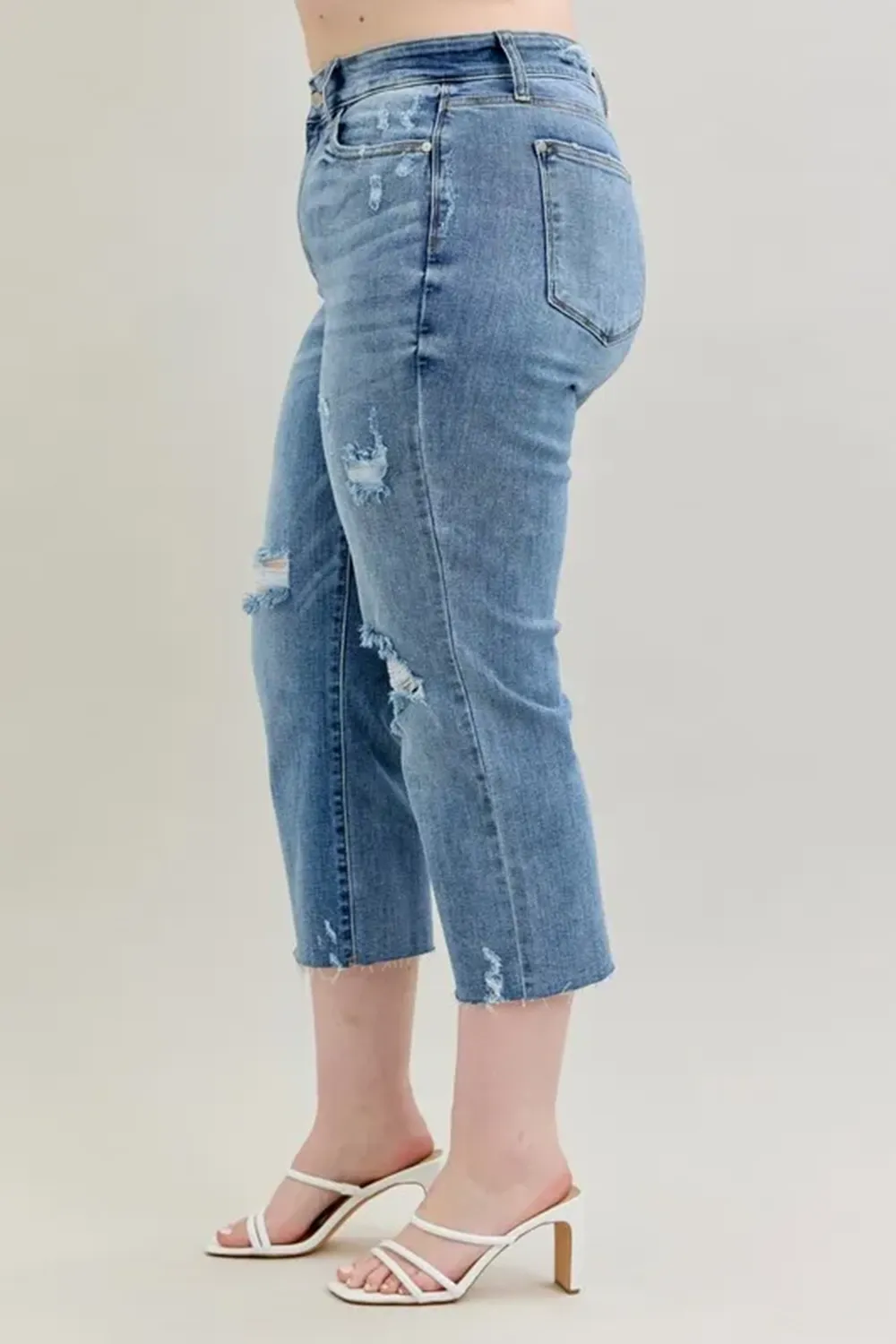 Ripped Deckle Edge Slim-Fit Raw Hem BlueTrousers