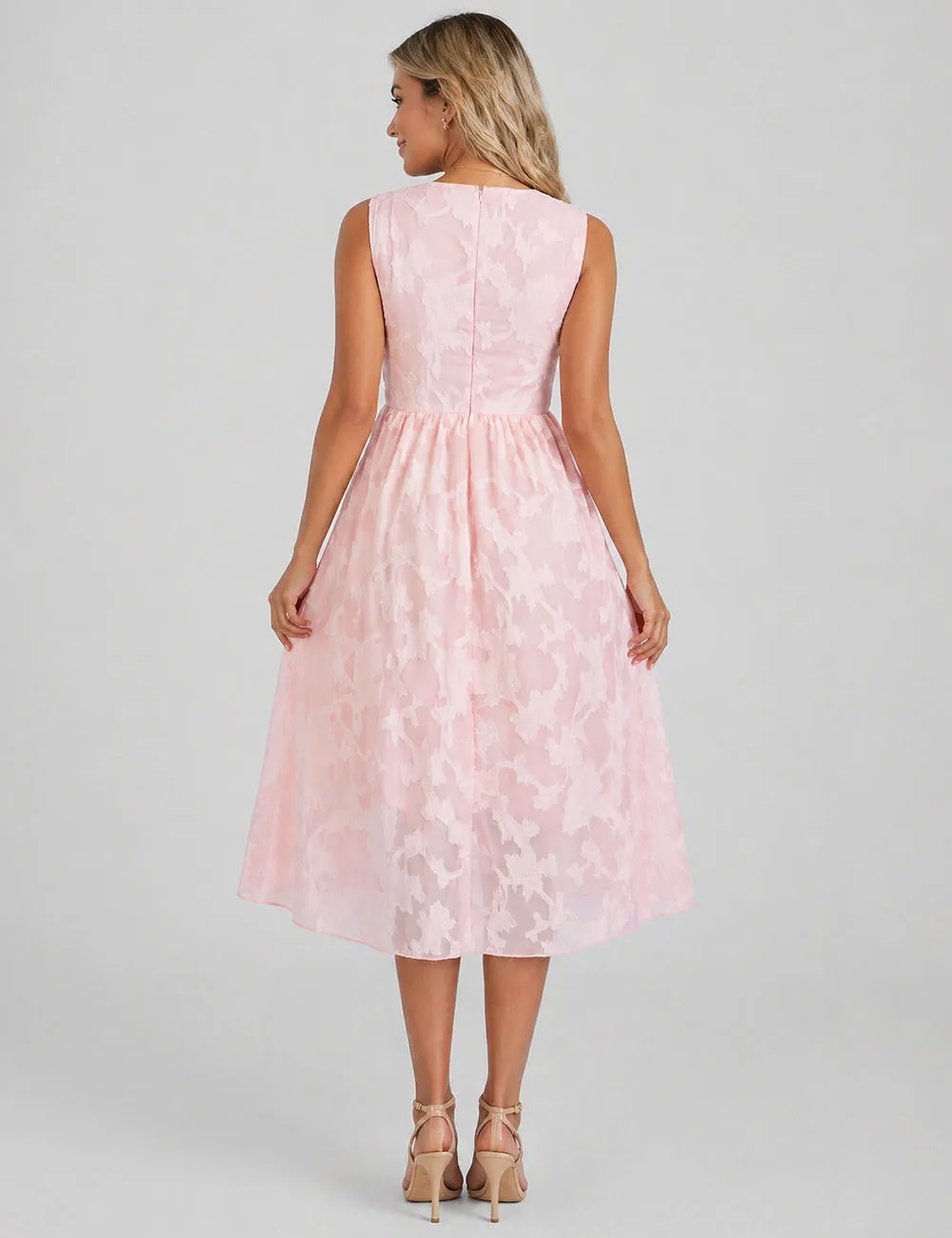 Romantic V Neck Lace Trim Sleeveless Midi Dress